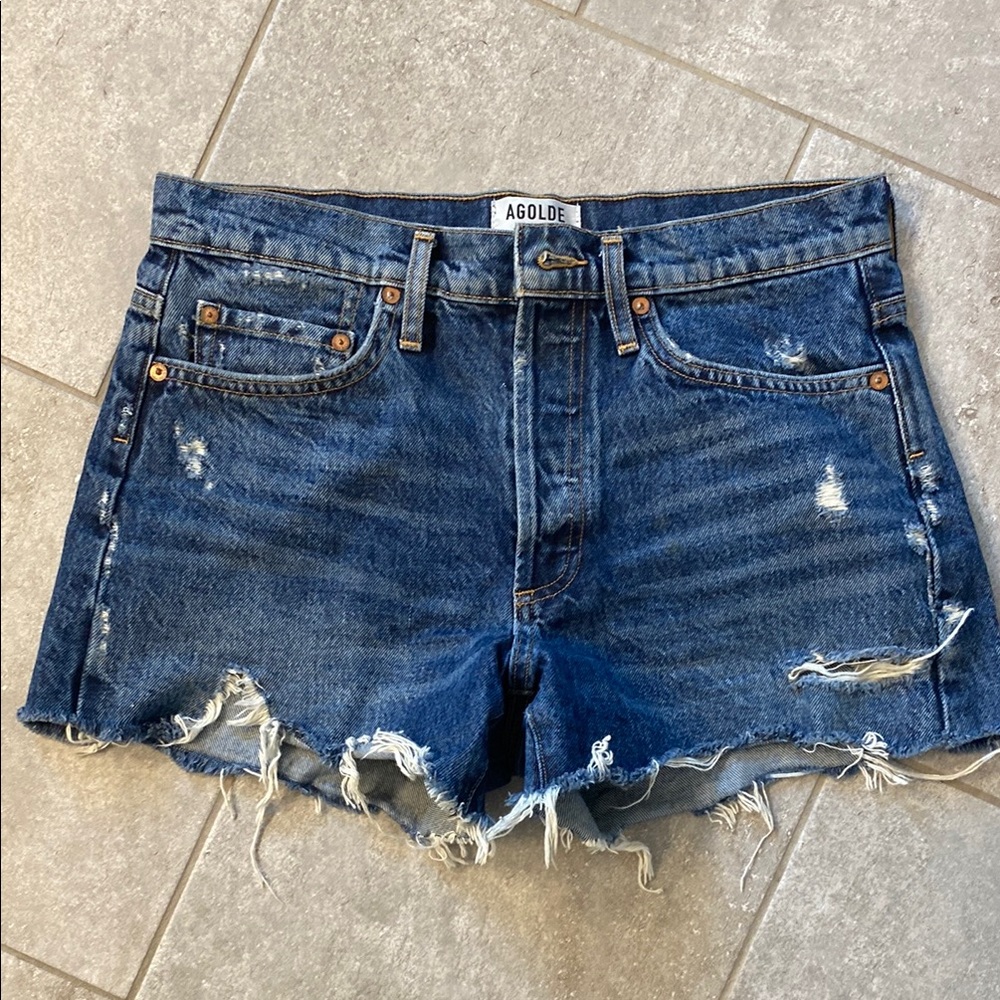 Agolde PARKER NWOT Blue Distressed Jean Shorts with Frayed Hem